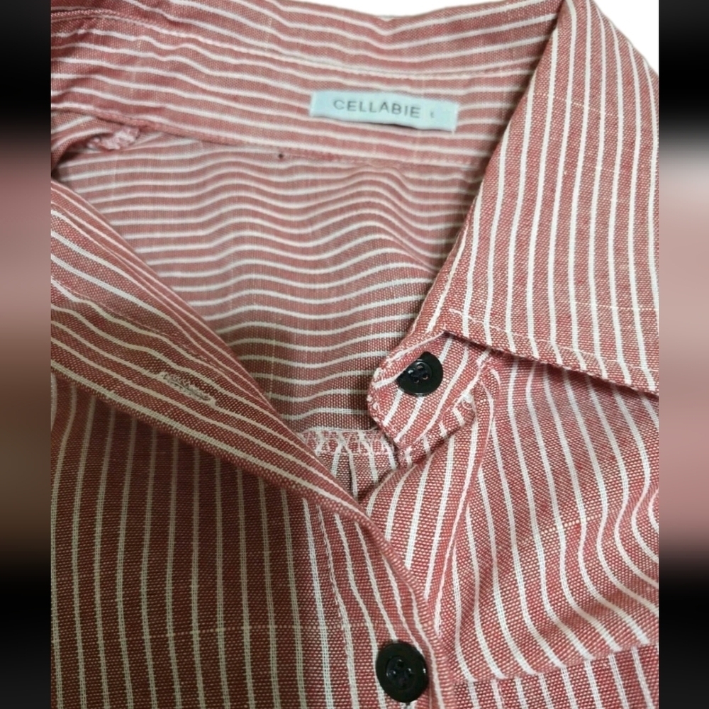 Cellabie Red/White Stripe Button Up Shirt Tunic Lonhg Sleeve XL 💵 - Picture 2 of 10